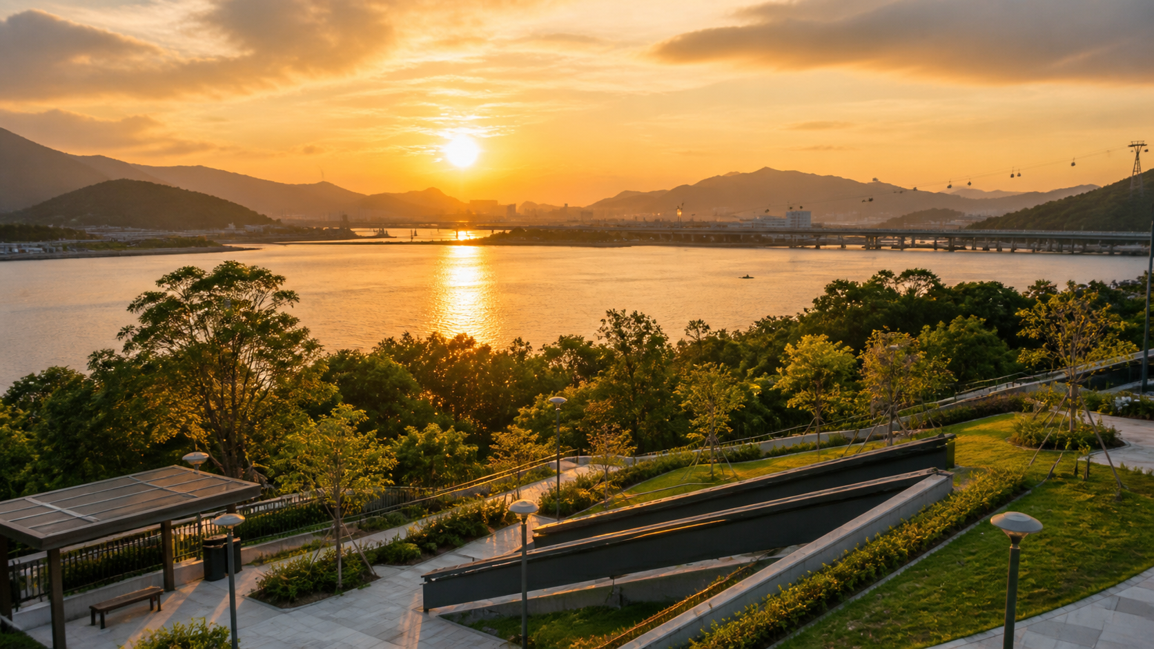 東涌小炮台公園遠眺東涌灣及日落景色