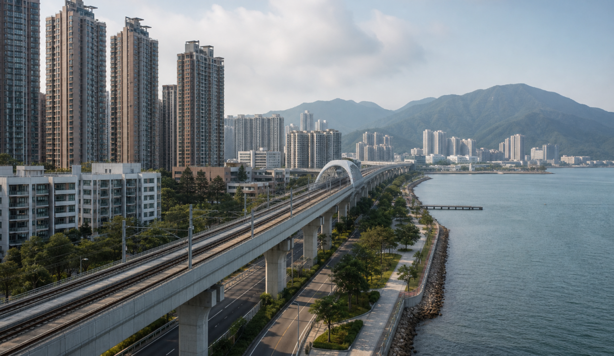 東涌海濱住宅與鐵路高架景觀
