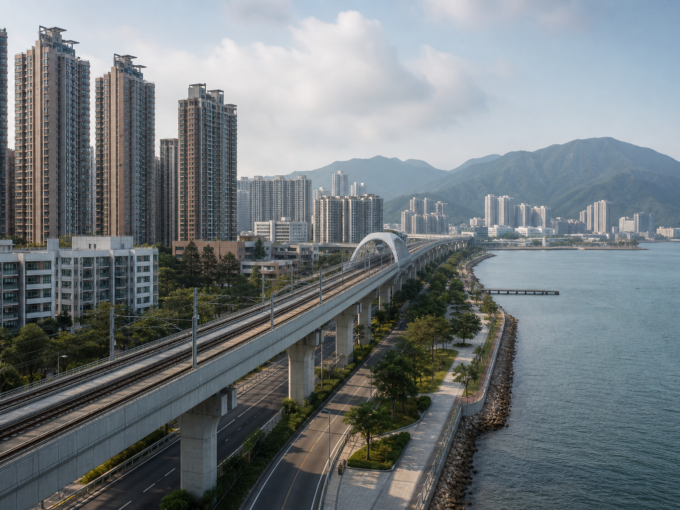 東涌海濱住宅與鐵路高架景觀